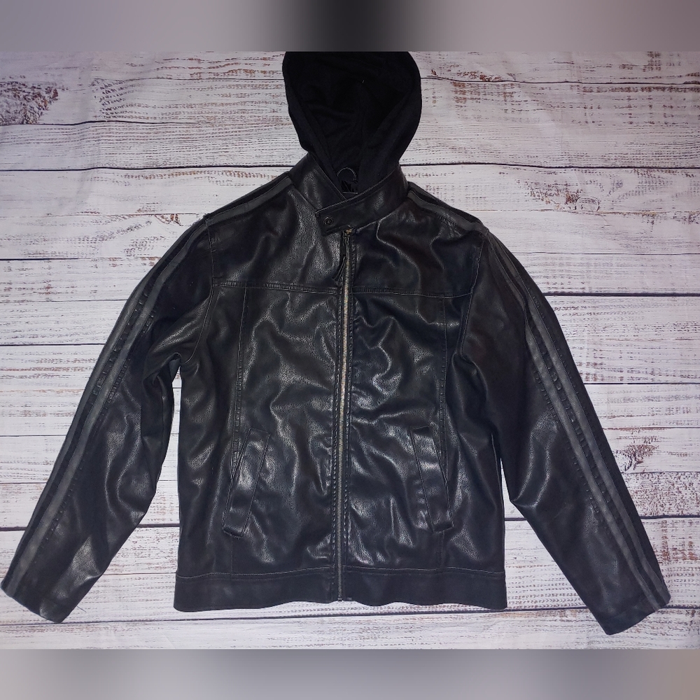 Arizona Faux Leather Hooded Jacket, Size M - Picture 2 of 10
